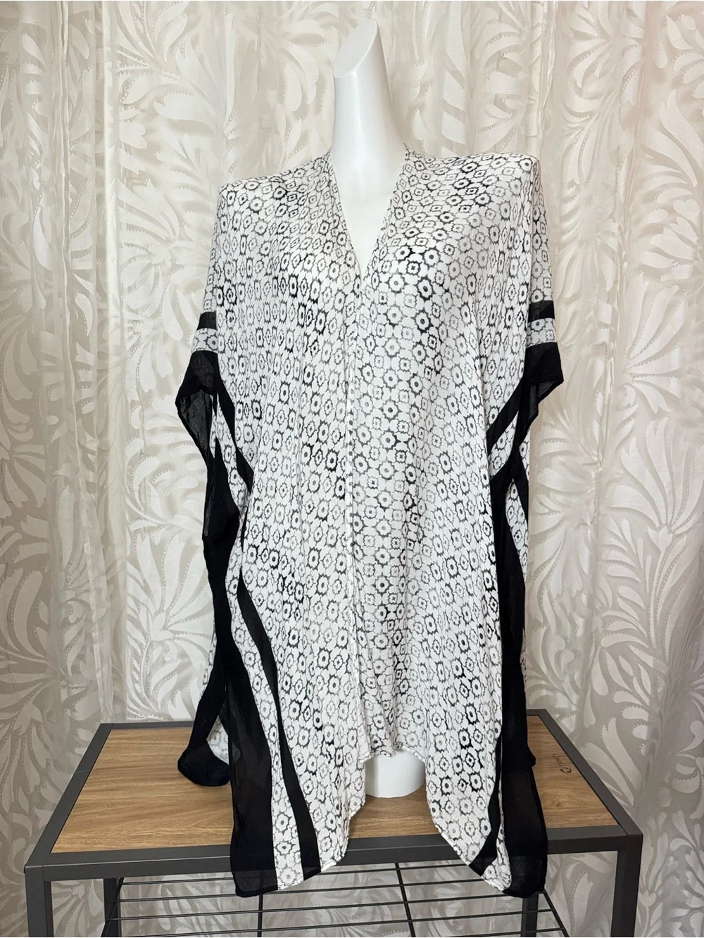 Mario Serrani Black and White Kimono Cover Up- One Size